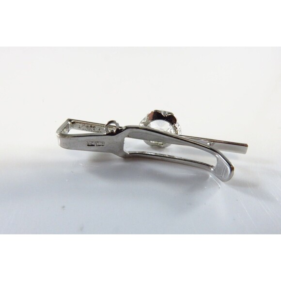 Mid Century 1 3/8" Long Faceted Quartz Accent Silver Tie Bar - Picture 4 of 5